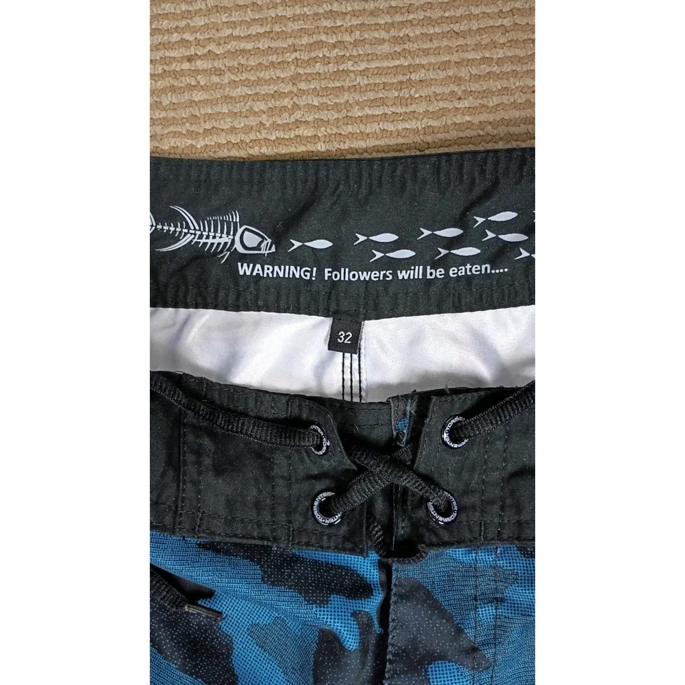 TORMENTER Mens Size 32 Blue Black Camo Embroidered Fishbone Board Shorts Beach